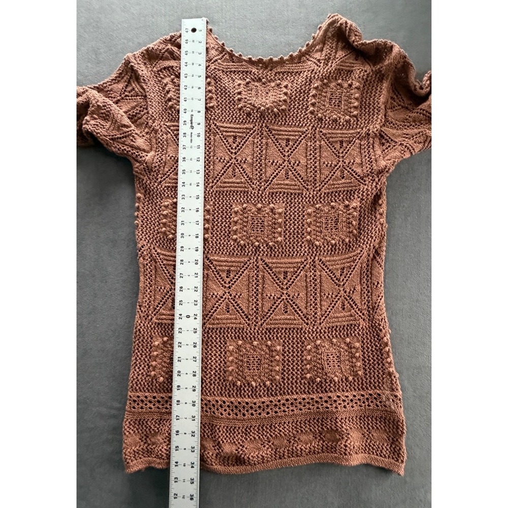Zara Crochet Knit Sweater Dress Womens S Brown Bohemian Cottagecore Indie Boho - Picture 9 of 10